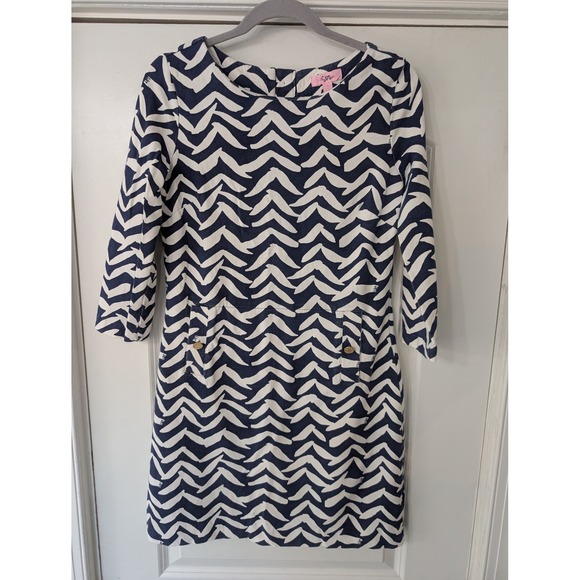Lilly Pulitzer Dresses & Skirts - Lilly Pulitzer I got lucky‎ bird Charlene Shift Dress Small navy white chevron